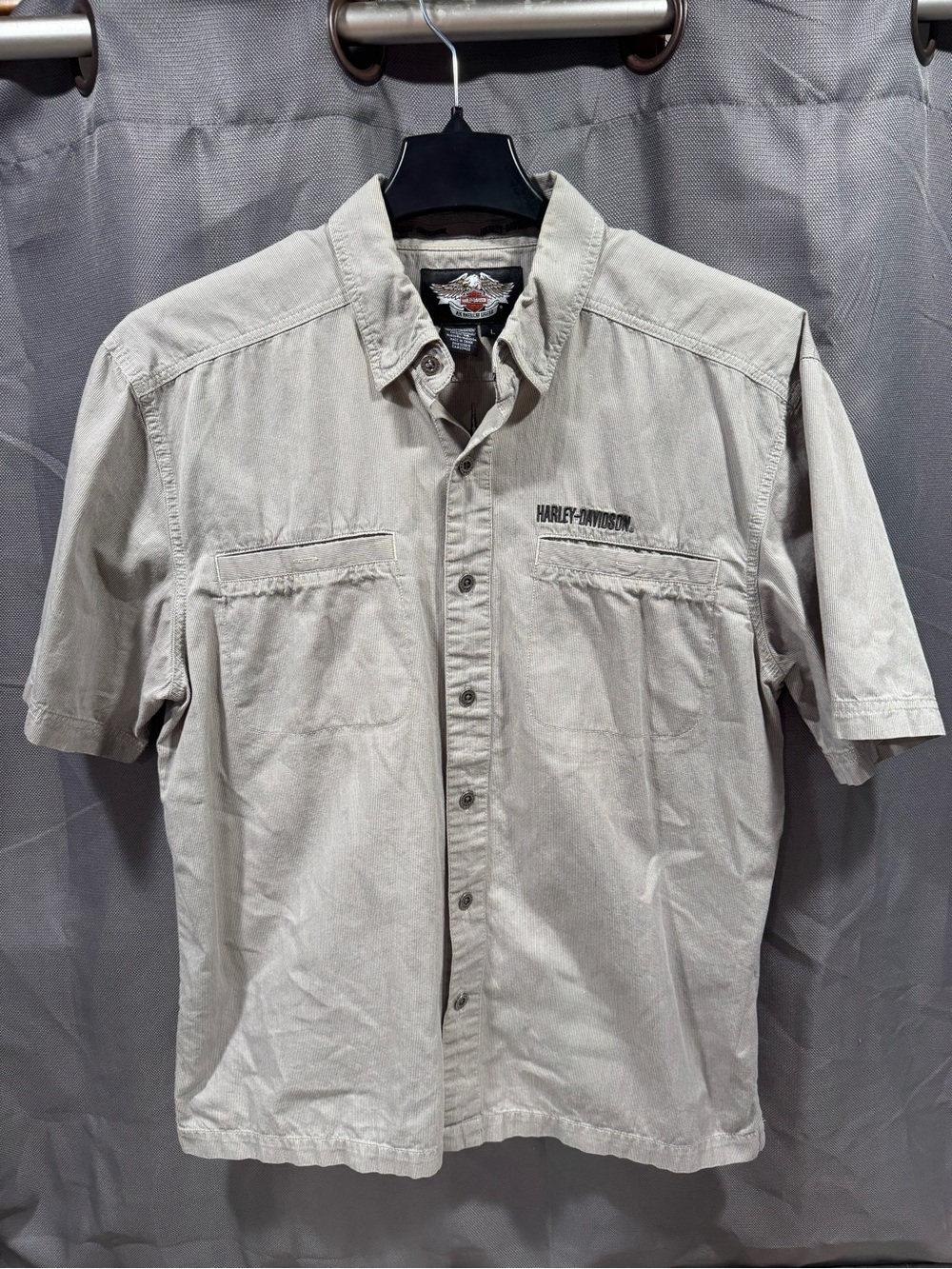 Harley-Davidson Men's Short Sleeve Button-Up Shirt — Light beige